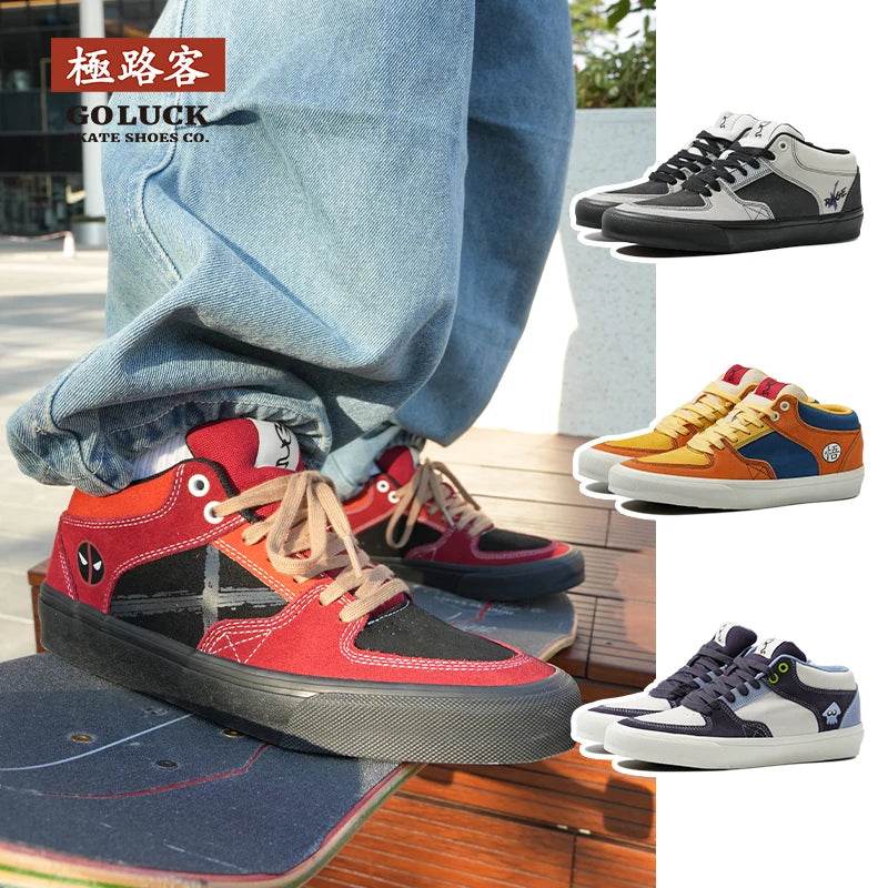 Goluck Skateboarding Shoes for Men Athletic Sneaker Mid Top Anti-slip Casual Soft Leather Lace-up Breathable Tennis - KICKSTART