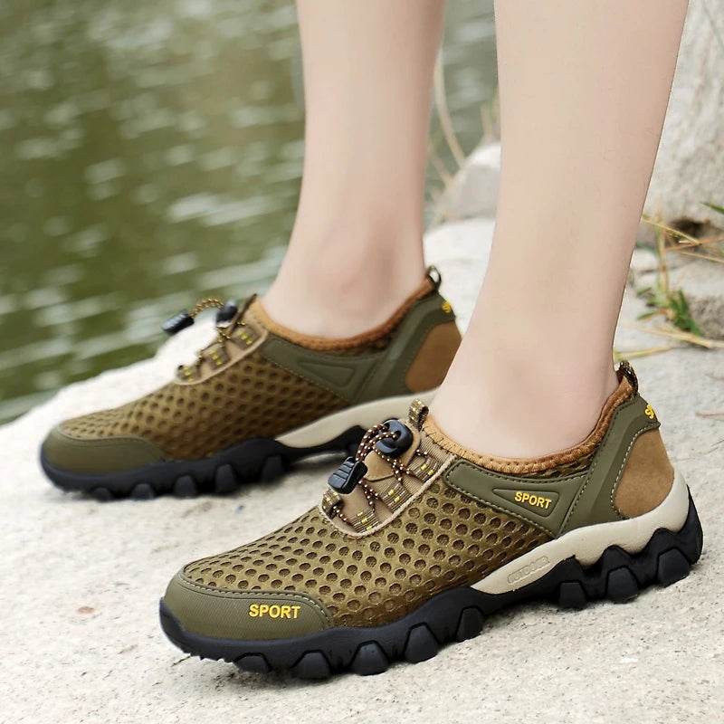 Breathable Mesh Hiking Shoes Men Hot Sale Non-slip Men Trekking Shoes Outdoor Sport Khaki Quick-drying Men Hiking Sneaker - KICKSTART