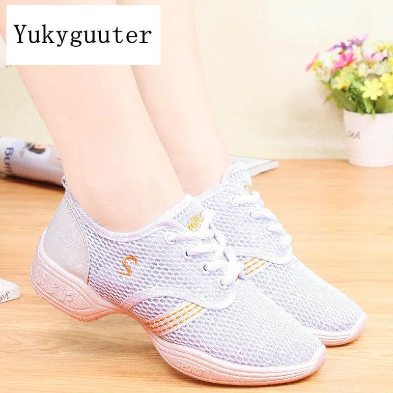 Women's Dance Shoes Soft Outsole Woman Mesh Breathable Jazz Hip Hop Sports Sneakers Ladies Girl's Modern Jazz Dancing Shoes - KICKSTART