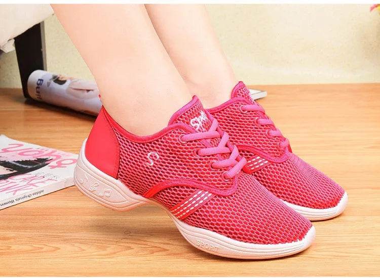 Women's Dance Shoes Soft Outsole Woman Mesh Breathable Jazz Hip Hop Sports Sneakers Ladies Girl's Modern Jazz Dancing Shoes - KICKSTART