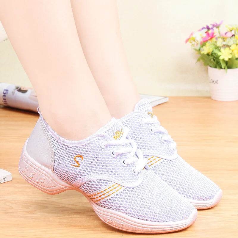 Women's Dance Shoes Soft Outsole Woman Mesh Breathable Jazz Hip Hop Sports Sneakers Ladies Girl's Modern Jazz Dancing Shoes - KICKSTART