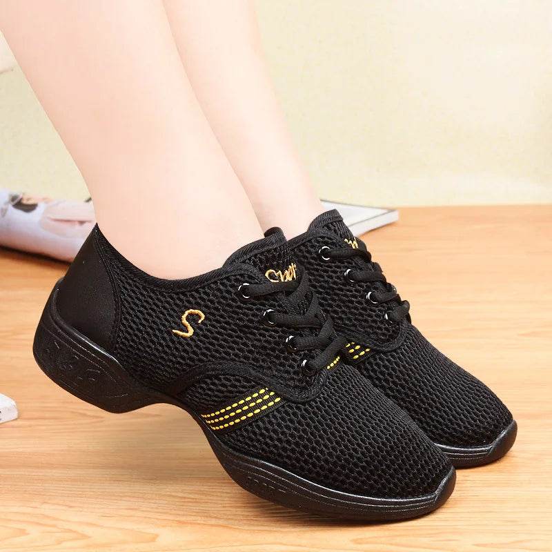 Women's Dance Shoes Soft Outsole Woman Mesh Breathable Jazz Hip Hop Sports Sneakers Ladies Girl's Modern Jazz Dancing Shoes - KICKSTART