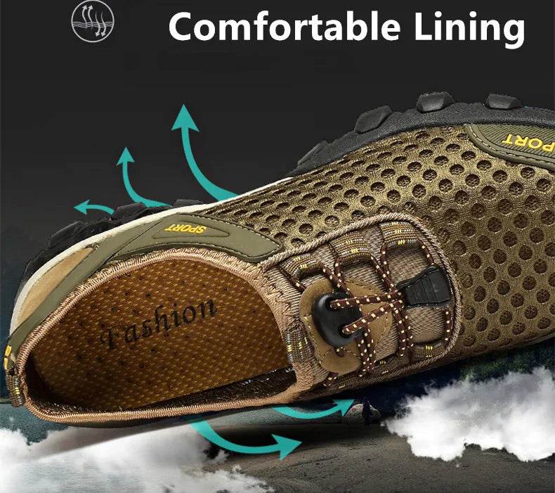 Breathable Mesh Hiking Shoes Men Hot Sale Non-slip Men Trekking Shoes Outdoor Sport Khaki Quick-drying Men Hiking Sneaker - KICKSTART