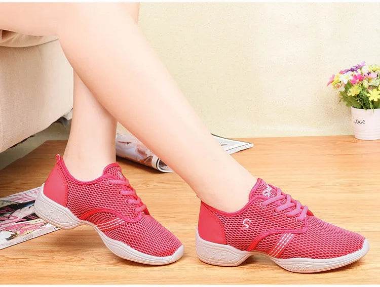 Women's Dance Shoes Soft Outsole Woman Mesh Breathable Jazz Hip Hop Sports Sneakers Ladies Girl's Modern Jazz Dancing Shoes - KICKSTART