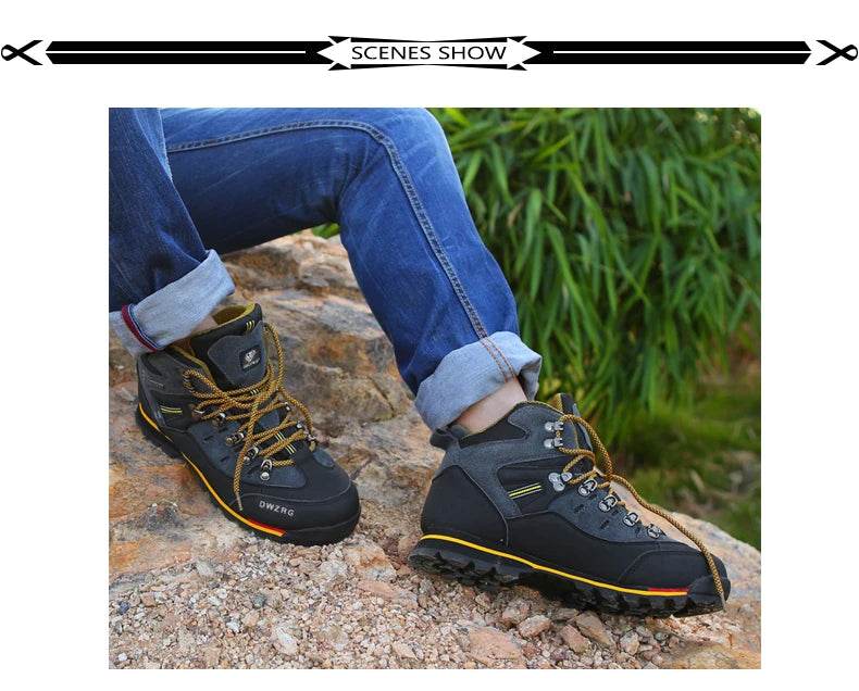 DWZRG Men Hiking Shoes Waterproof Leather Shoes Climbing & Fishing Shoes New Popular Outdoor Shoes Men High Top Winter Boots - KICKSTART