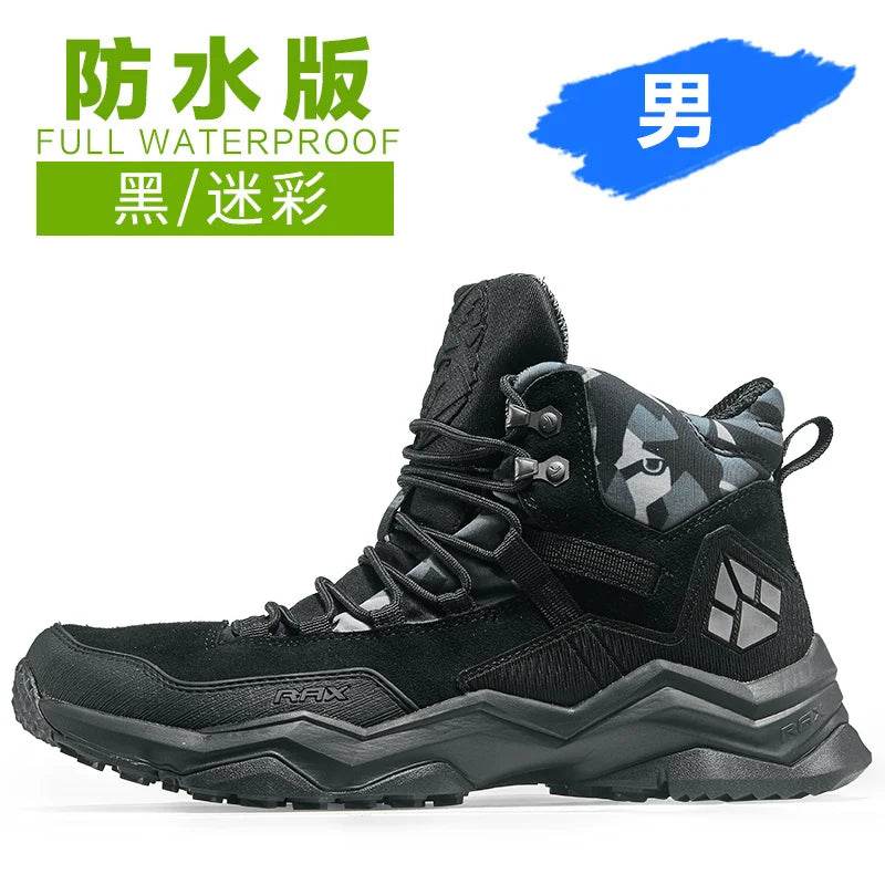 RAX Men Hiking Shoes Mid-top Waterproof Outdoor Sneaker Men Leather Trekking Boots Trail Camping Climbing Hunting Sneakers Women - KICKSTART