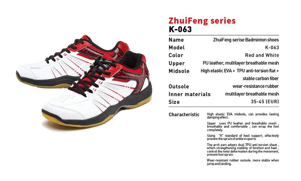 Kawasaki Professional Badminton Shoes Breathable Anti-Slippery Sport Shoes for Men Women Sneakers K-063 - KICKSTART