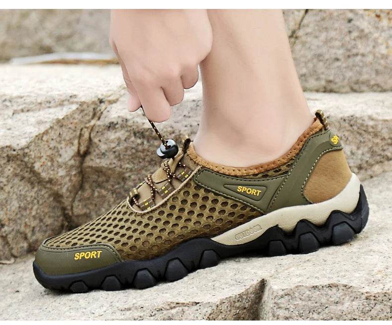 Breathable Mesh Hiking Shoes Men Hot Sale Non-slip Men Trekking Shoes Outdoor Sport Khaki Quick-drying Men Hiking Sneaker - KICKSTART