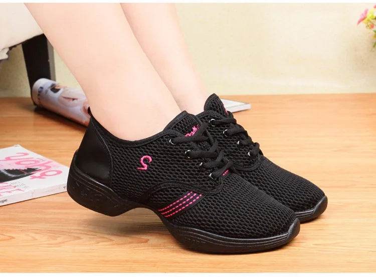 Women's Dance Shoes Soft Outsole Woman Mesh Breathable Jazz Hip Hop Sports Sneakers Ladies Girl's Modern Jazz Dancing Shoes - KICKSTART