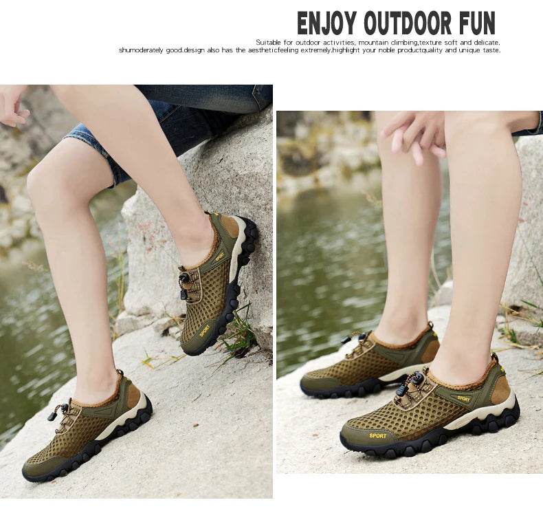 Breathable Mesh Hiking Shoes Men Hot Sale Non-slip Men Trekking Shoes Outdoor Sport Khaki Quick-drying Men Hiking Sneaker - KICKSTART