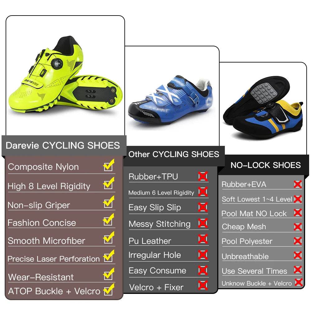 DAREVIE Cycling Shoes MTB Mountain Bike Cycling Shoes Pro Race MTB Self-Locking Bicycle Sneakers Boots SPD Lock Shoes Men Women - KICKSTART