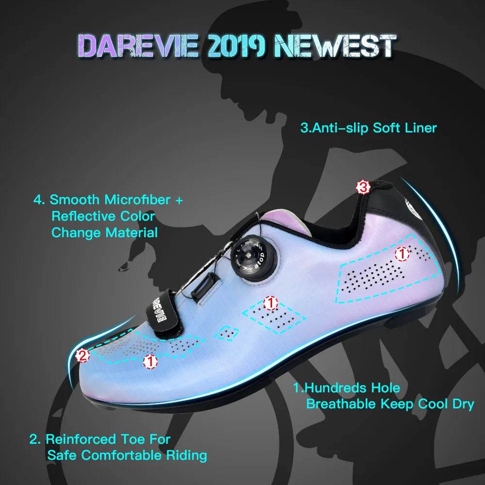 DAREVIE Road Cycling Shoes Pearl Colorful Chameleon Cycling Shoes Light Reflective Cycling Shoes Racing Bike Shoes LOOK SPD-SL - KICKSTART