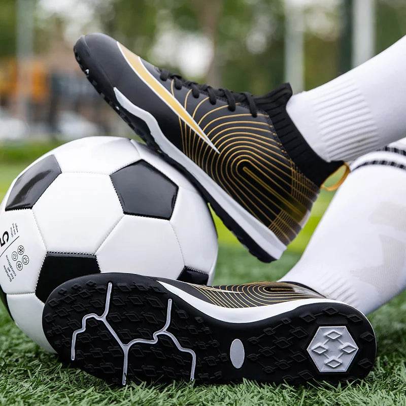 Men Soccer Shoes Professional Futsal Football Boots FG TF Kids Grass Cleats Football Shoes Gold Outdoor Training Soccer Boots - KICKSTART