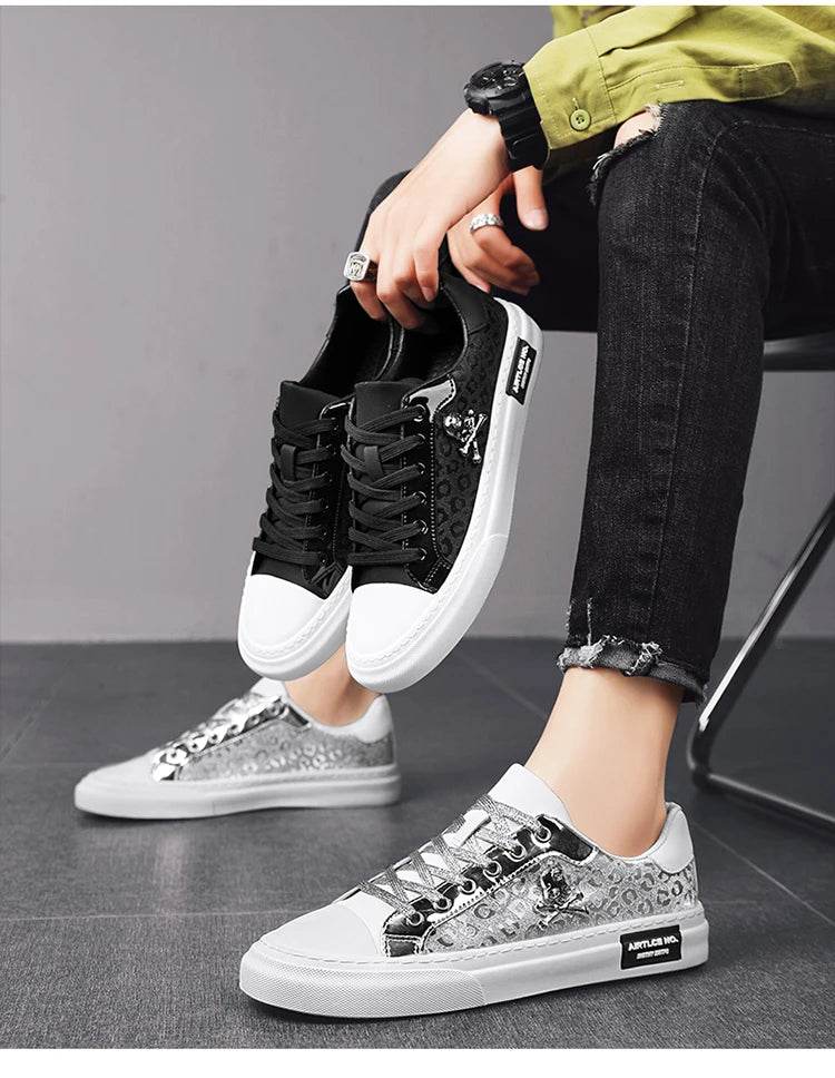 Hot Sale Fashion Skateboard Shoes Men Luxury Silver Sneakers Designer Skate Sneakers Men Flats Leather Casual Men Shoes 2023 - KICKSTART