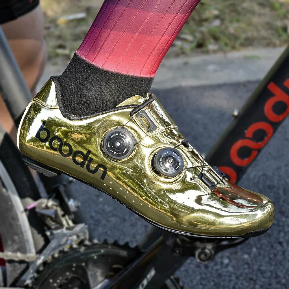 BOODUN Golden Carbon Road Bike Cycling Shoes Road Bike Self-Locking Shoes Carbon Ultralight professional Bicycle Racing Shoes - KICKSTART