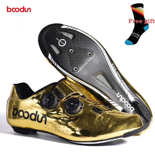 BOODUN Golden Carbon Road Bike Cycling Shoes Road Bike Self-Locking Shoes Carbon Ultralight professional Bicycle Racing Shoes - KICKSTART