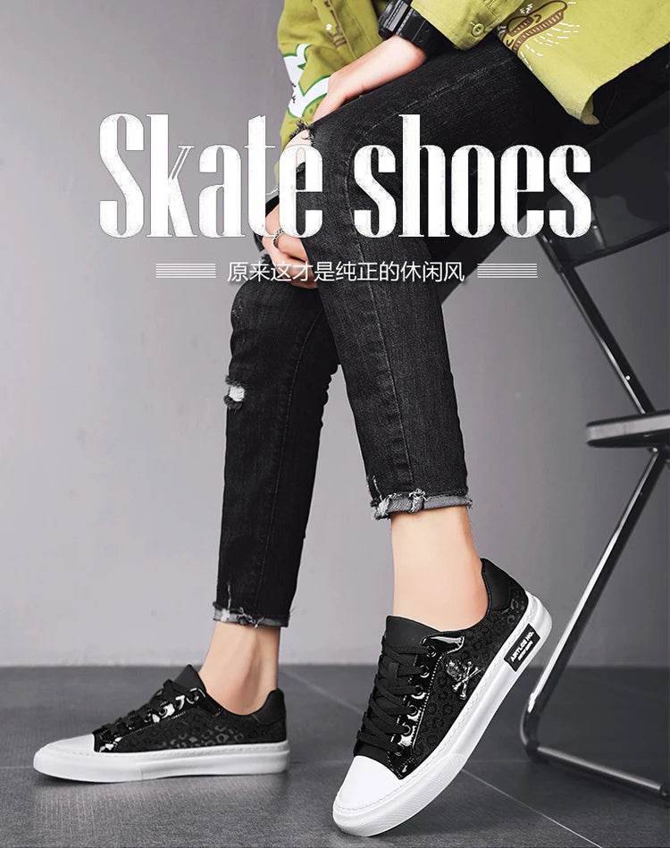 Hot Sale Fashion Skateboard Shoes Men Luxury Silver Sneakers Designer Skate Sneakers Men Flats Leather Casual Men Shoes 2023 - KICKSTART