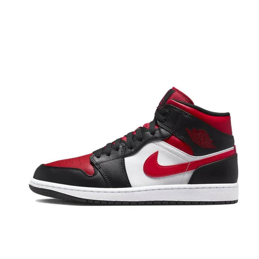 Nike Original Air Jordan 1 Mid Mens Retro Classic Basketball Sneakers Classic Black and Red Colorway - KICKSTART