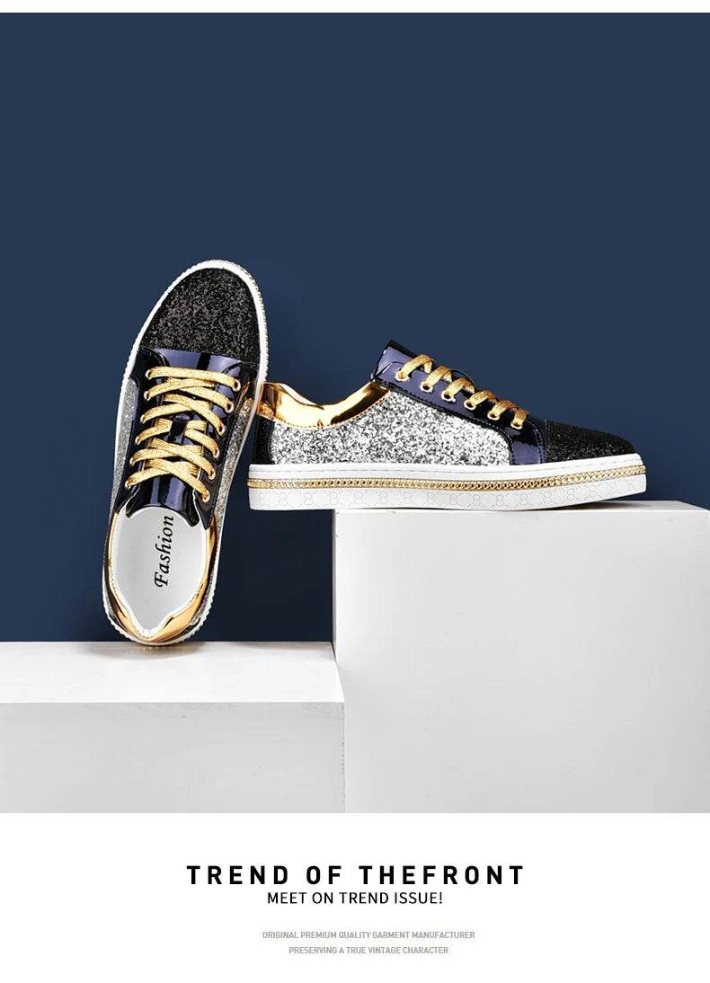 High-Quality Couples Luxury Sequined Shoes Trend Color Matching Low Skateboard Sneakers Man Comfortable Soft Shiny Shoes For Men - KICKSTART