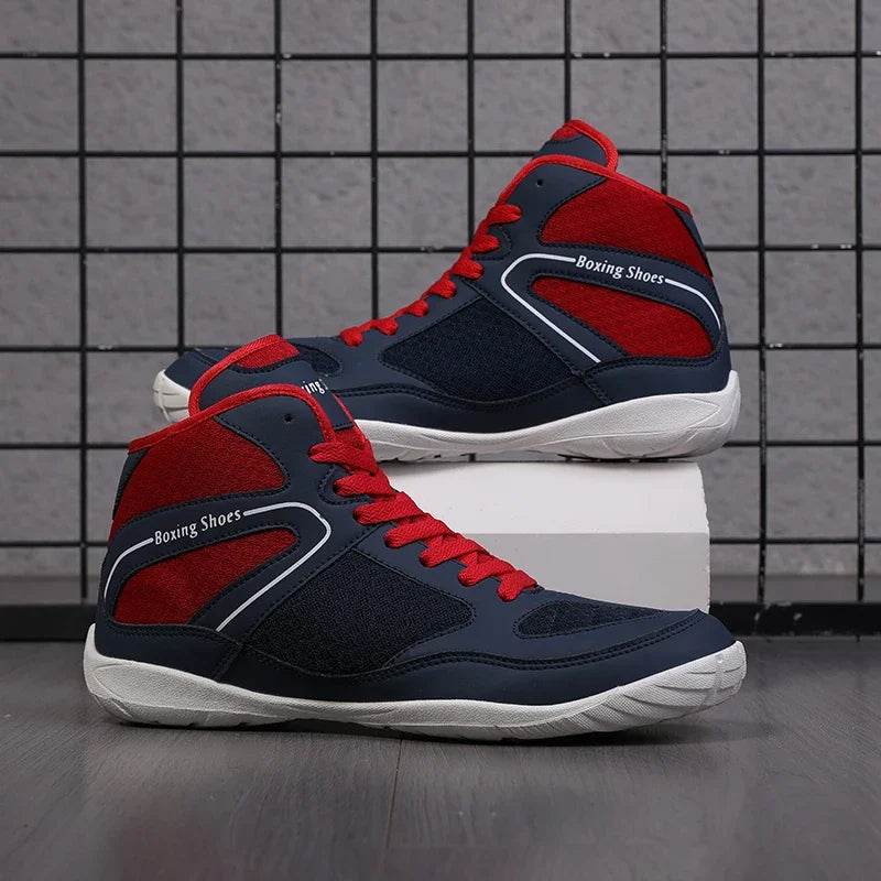 Professional Wrestling Shoes for Men Lightweight Red and Blue Sport Sneakers for Boxing and Training Outdoors Large Size - KICKSTART