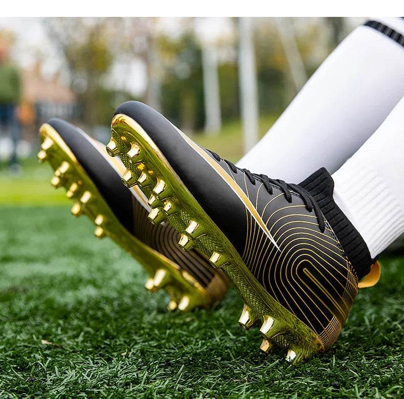 Men Soccer Shoes Professional Futsal Football Boots FG TF Kids Grass Cleats Football Shoes Gold Outdoor Training Soccer Boots - KICKSTART