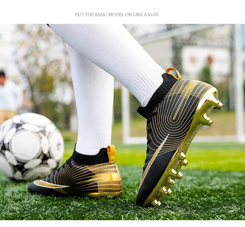 Men Soccer Shoes Professional Futsal Football Boots FG TF Kids Grass Cleats Football Shoes Gold Outdoor Training Soccer Boots - KICKSTART