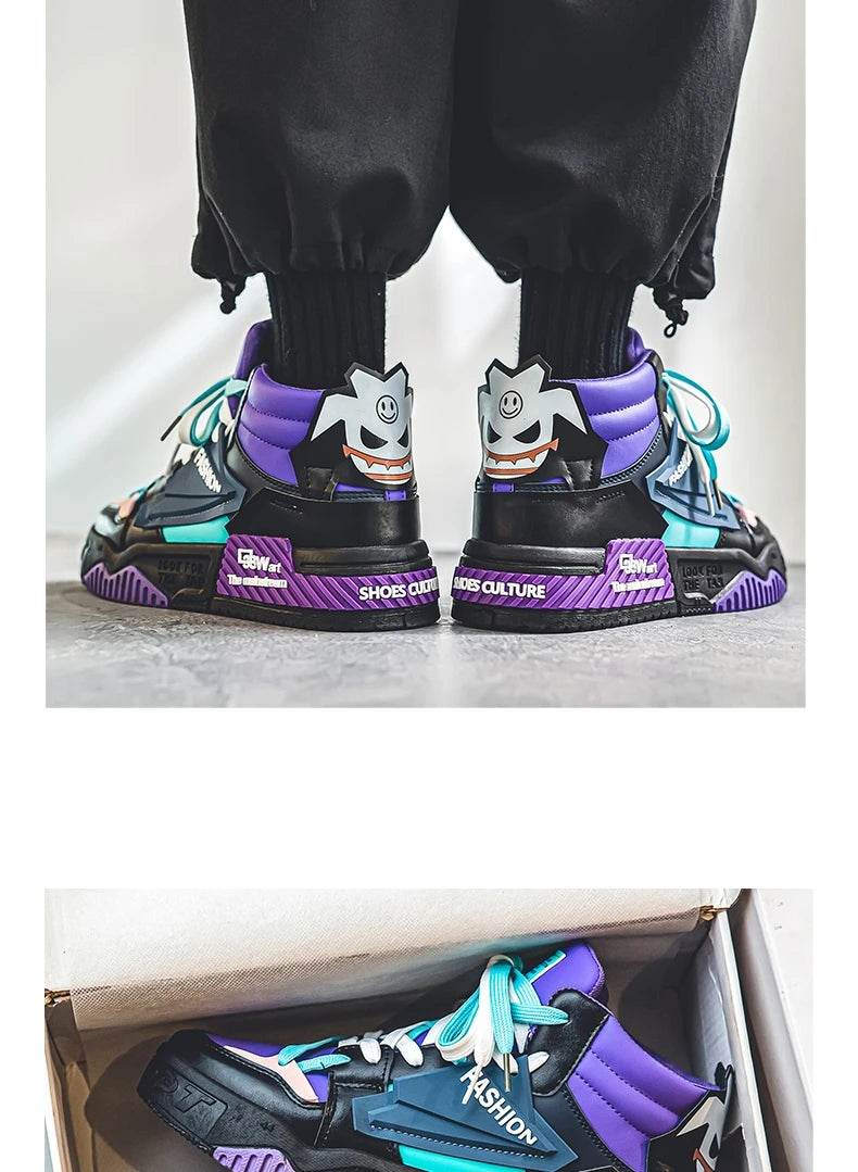 Winter High Top Skateboarding Shoes Man Fashion Purple Casual Leather Sneakers Men Trend Outdoor Non-slip Men's Skateboard Shoes - KICKSTART