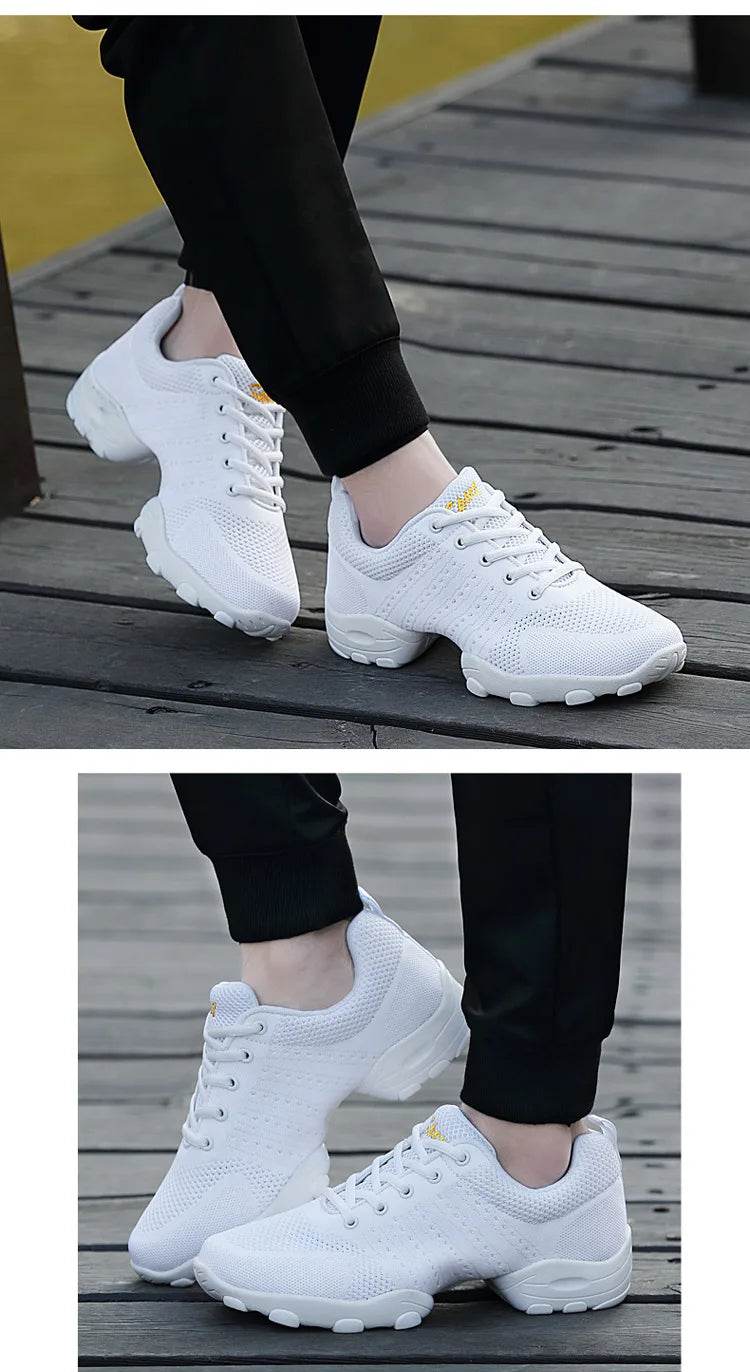 Dance Shoes Man Ladies Modern Soft Outsole Jazz Sneakers Leather Mesh Breathable Lightweight Female Dancing Fitness Shoes Sport - KICKSTART