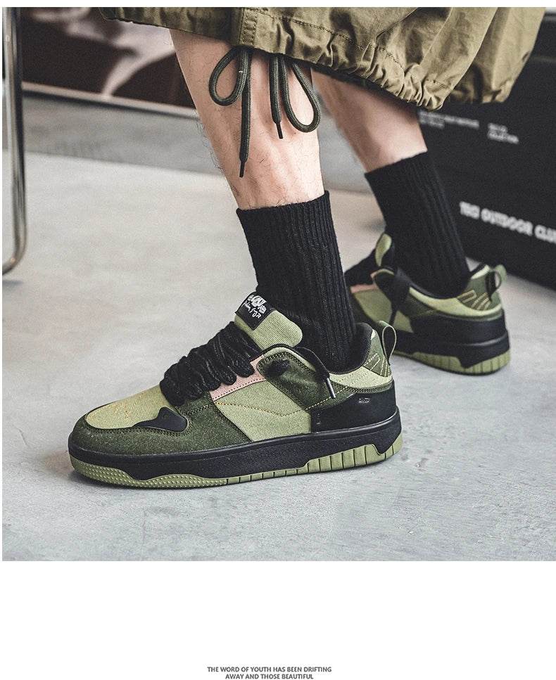 Trendy Streetwear Men's Skateboarding Shoes Designer Green Canvas Sneakers Men Platform Trainers Outdoor Skate Sneakers Sports - KICKSTART