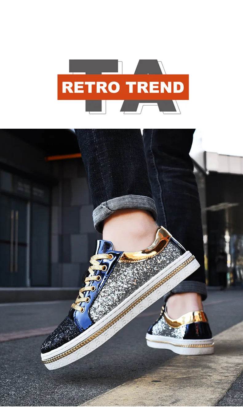 High-Quality Couples Luxury Sequined Shoes Trend Color Matching Low Skateboard Sneakers Man Comfortable Soft Shiny Shoes For Men - KICKSTART