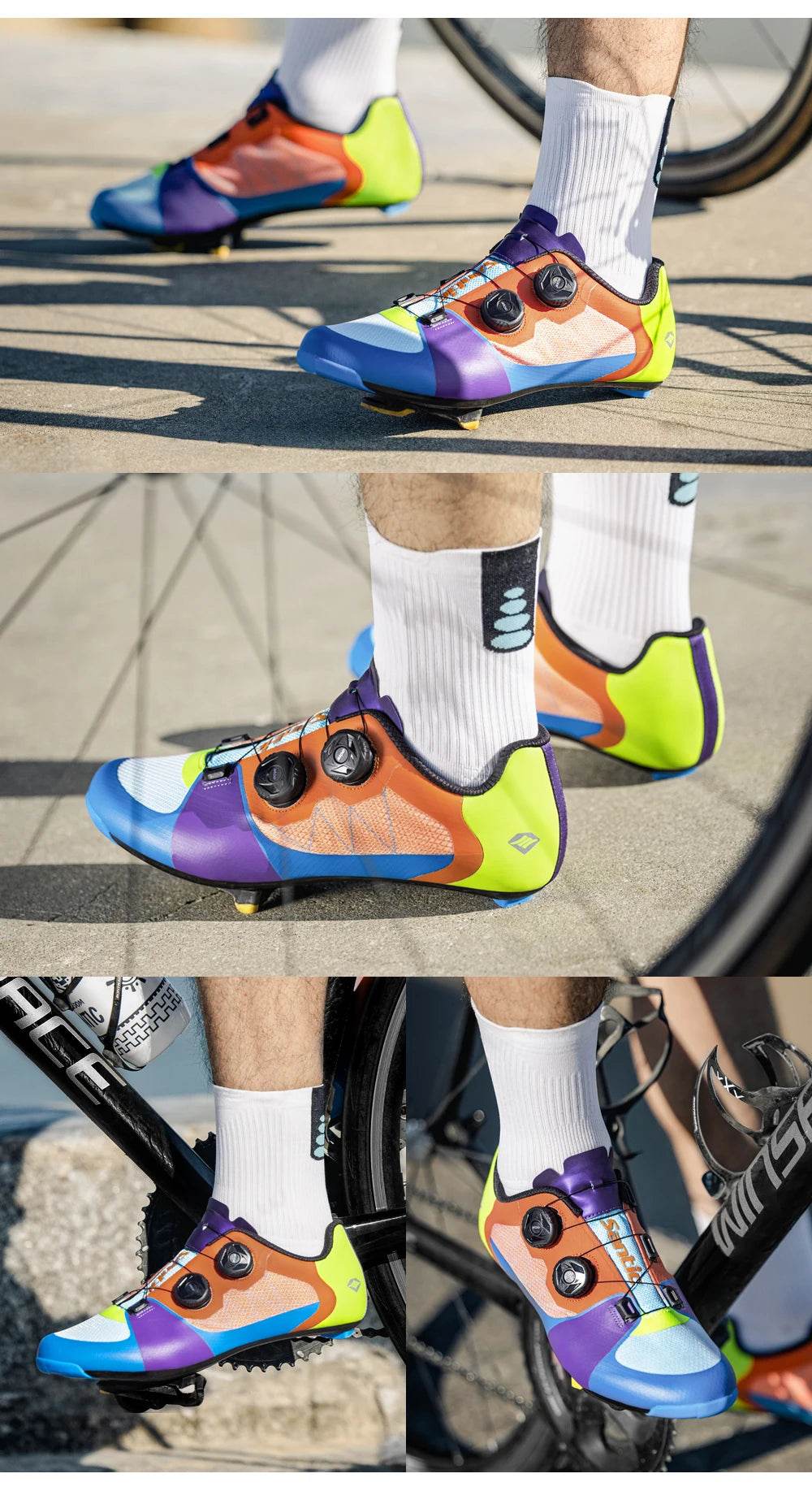 Santic Carbon Fiber Cycling Shoes Men Outdoor Professional Road Racing Shoes Adjustable Auto-lock Road Riding Bicycle Sneakers - KICKSTART