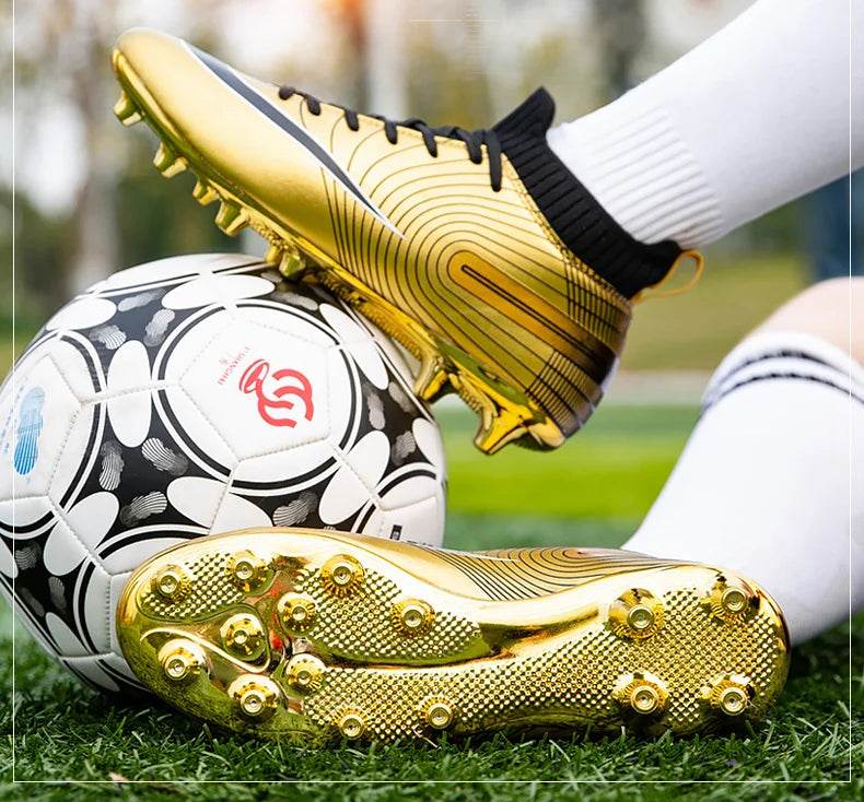 Men Soccer Shoes Professional Futsal Football Boots FG TF Kids Grass Cleats Football Shoes Gold Outdoor Training Soccer Boots - KICKSTART