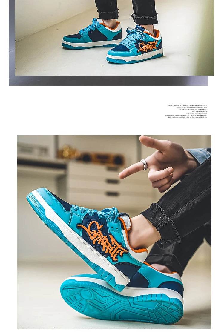 Fashion Blue Designer Skateboard Shoes Men Streetwear Hip hop Sneakers Men Luxury Platform Skateboard Sneakers Men basket homme - KICKSTART