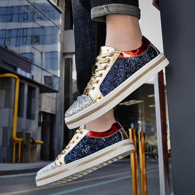 High-Quality Couples Luxury Sequined Shoes Trend Color Matching Low Skateboard Sneakers Man Comfortable Soft Shiny Shoes For Men - KICKSTART