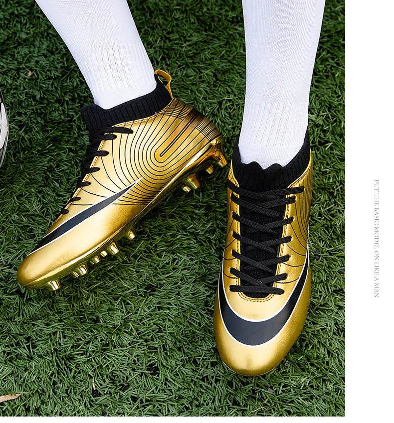 Men Soccer Shoes Professional Futsal Football Boots FG TF Kids Grass Cleats Football Shoes Gold Outdoor Training Soccer Boots - KICKSTART