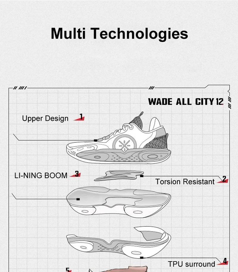 Li-Ning Men Wade ALL CITY 12 Professional Basketball Shoes BOOM Cushion Stable Support Wearable Sneakers Sport Shoes ABAU015 - KICKSTART