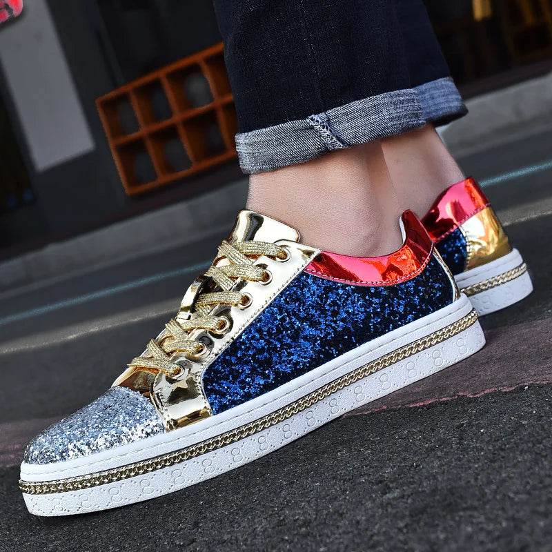 High-Quality Couples Luxury Sequined Shoes Trend Color Matching Low Skateboard Sneakers Man Comfortable Soft Shiny Shoes For Men - KICKSTART