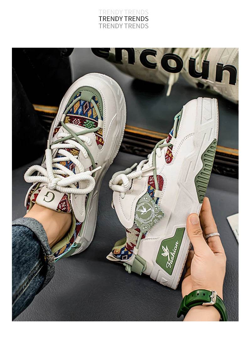 New Men's Skateboard Shoes 2025 Spring Fashion Versatile Low-Top Casual Sports Shoes Men's Trendyy Floral Cloth Sneakers Suitable for Outdoor Sports - KICKSTART