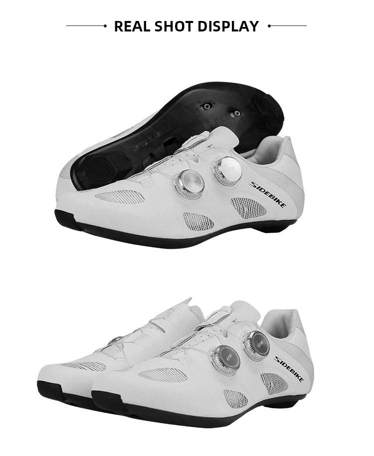 Sidebike Carbon Cycling Shoes Ultra Light Road Bike Shoes Men's Sneakers Self-lock Racing Bicycle Shoes Double Buckle Strap 530g - KICKSTART