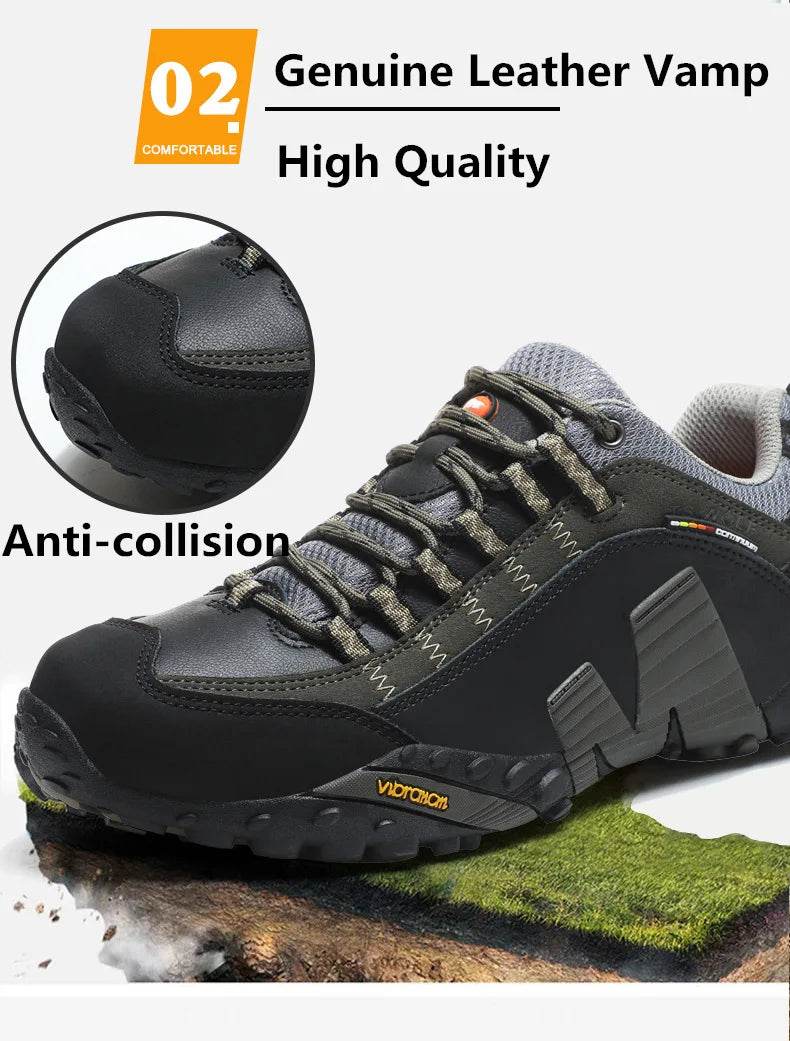 High quality Men's Trekking Shoes Genuine Leather Men Women Hiking Shoes Outdoor Waterproof Sport Climbing Men Sneakers - KICKSTART