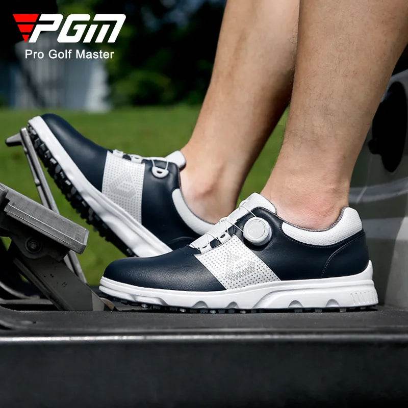 PGM Golf Shoes Men's Waterproof Sports Shoes Knob Lace Patent Anti Slip Shoes Golf Men's Shoes Quick Lacing XZ303 - KICKSTART