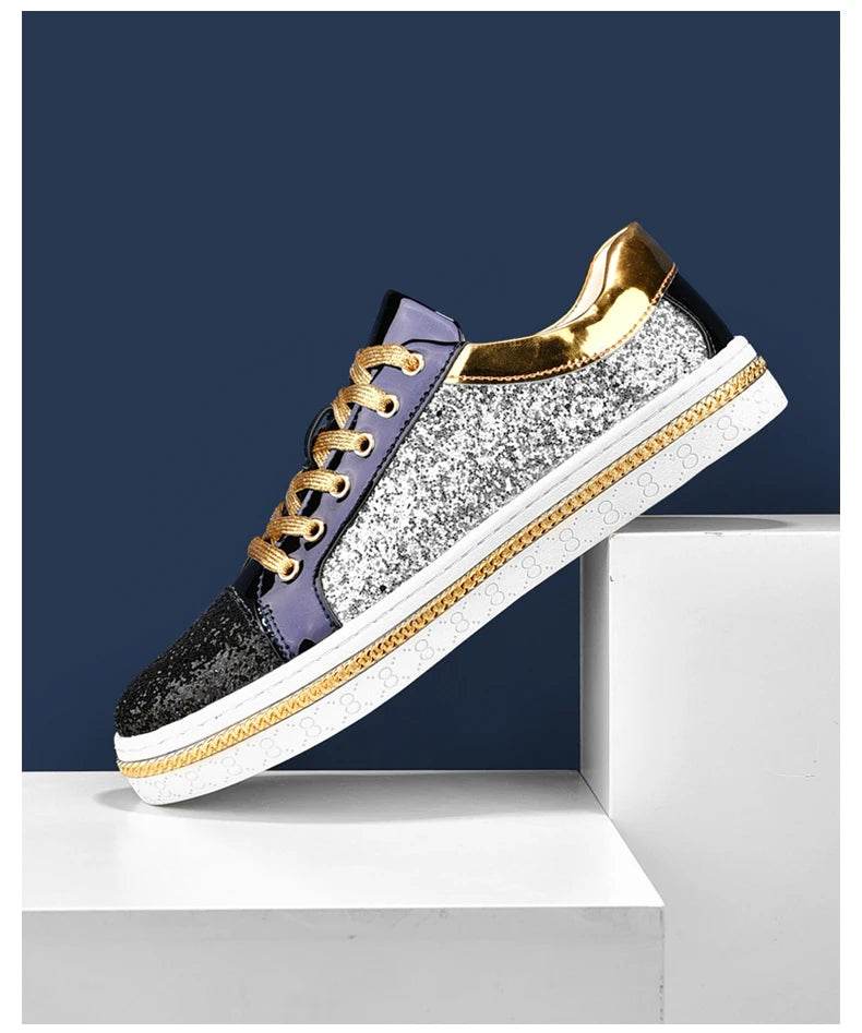 High-Quality Couples Luxury Sequined Shoes Trend Color Matching Low Skateboard Sneakers Man Comfortable Soft Shiny Shoes For Men - KICKSTART