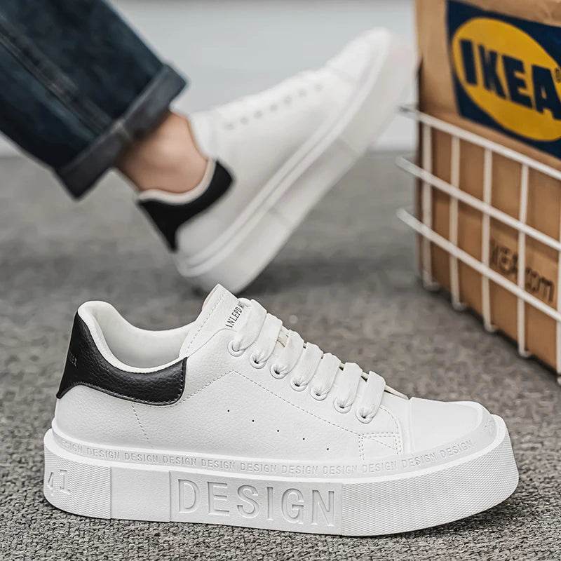 Fashion Design Men's Skateboard Shoes Comfortable Leather Low-cut Platform Sneakers Men Trend Black Casual Sports Shoes For Men - KICKSTART