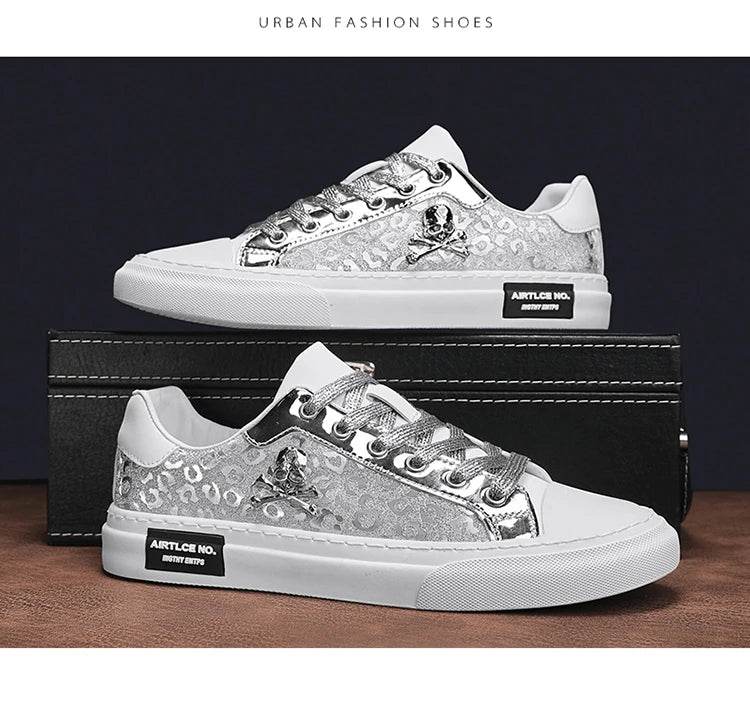 Hot Sale Fashion Skateboard Shoes Men Luxury Silver Sneakers Designer Skate Sneakers Men Flats Leather Casual Men Shoes 2023 - KICKSTART