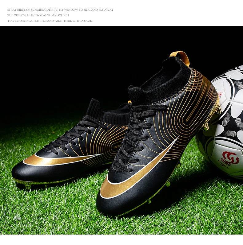 Men Soccer Shoes Professional Futsal Football Boots FG TF Kids Grass Cleats Football Shoes Gold Outdoor Training Soccer Boots - KICKSTART