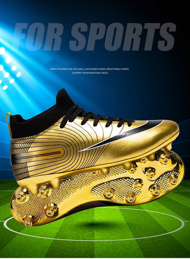 Men Soccer Shoes Professional Futsal Football Boots FG TF Kids Grass Cleats Football Shoes Gold Outdoor Training Soccer Boots - KICKSTART