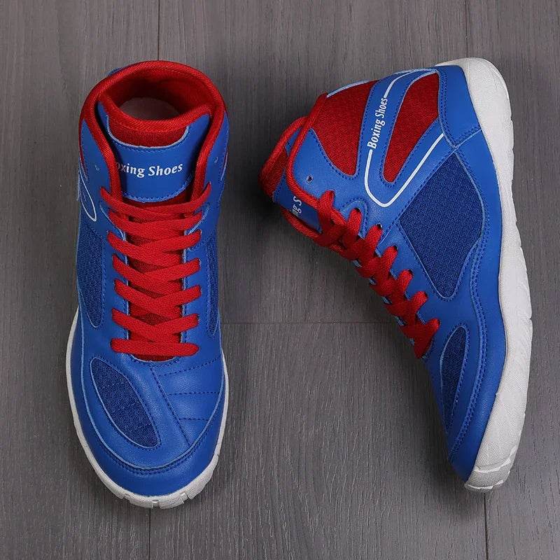 Professional Wrestling Shoes for Men Lightweight Red and Blue Sport Sneakers for Boxing and Training Outdoors Large Size - KICKSTART