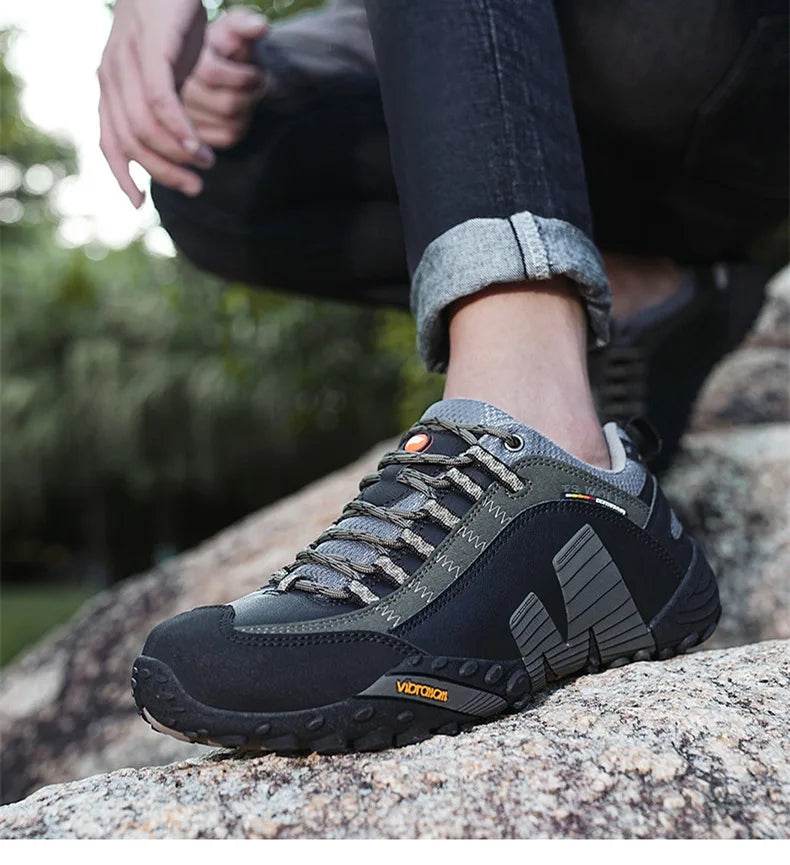 High quality Men's Trekking Shoes Genuine Leather Men Women Hiking Shoes Outdoor Waterproof Sport Climbing Men Sneakers - KICKSTART