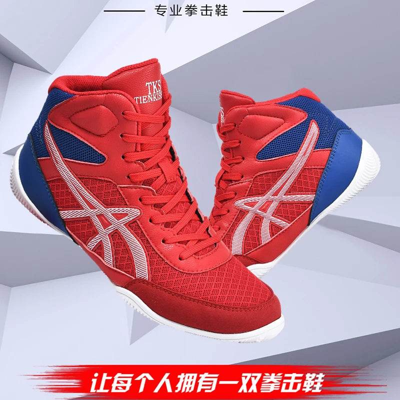 Men's Light Wrestling Shoes Breathable Mesh Boxing Sports Shoes Men's Training Boxing Shoes Black Gold Red Sports Shoes - KICKSTART