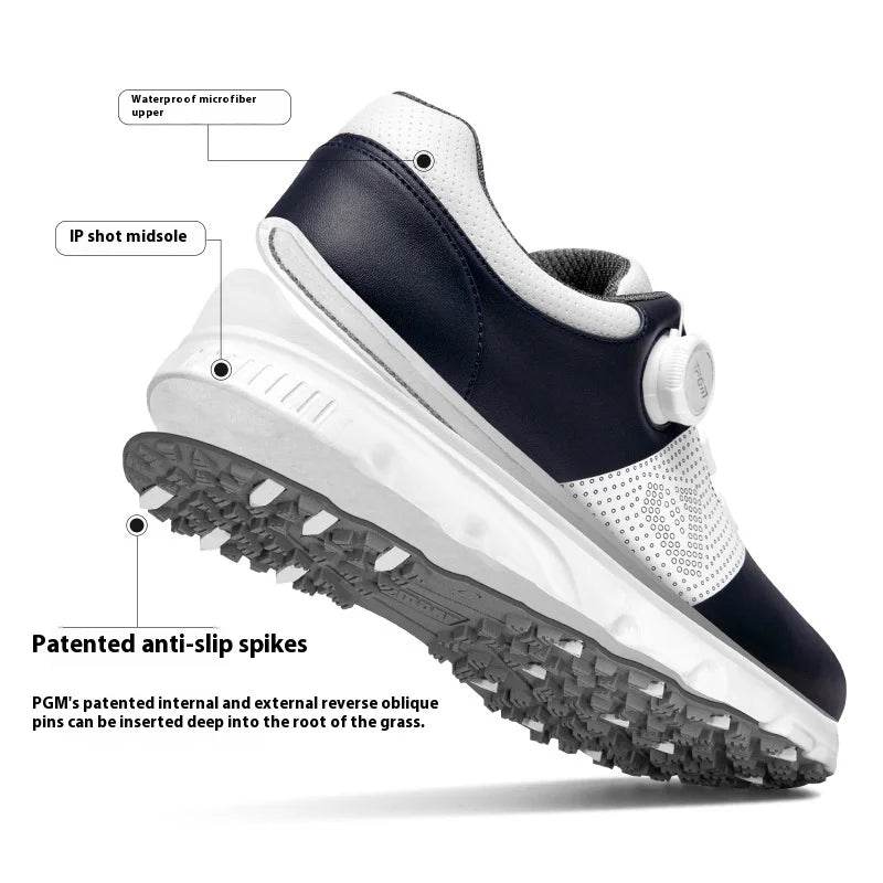 PGM Golf Shoes Men's Waterproof Sports Shoes Knob Lace Patent Anti Slip Shoes Golf Men's Shoes Quick Lacing XZ303 - KICKSTART